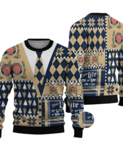 Miller Lite Christmas Diamond Plaid Ugly Sweater