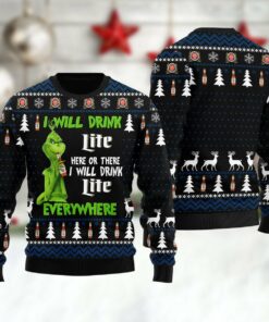 Miller Lite Grinch Will Drink Everywhere Ugly Sweater