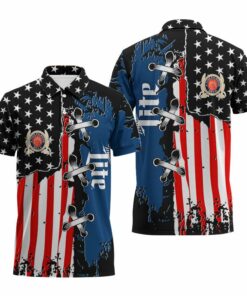 Miller Lite Patriotic Grunge Flag Polo Shirt