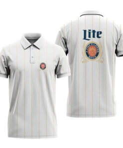 Miller Lite White Stripe Pattern Polo Shirt