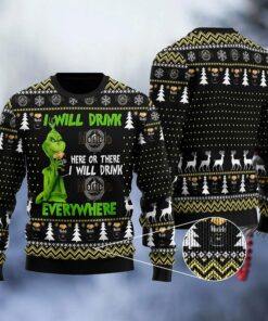 Modelo Negra Grinch Will Drink Everywhere Ugly Sweater