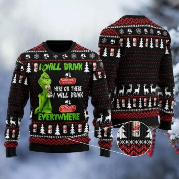 National Bohemian Grinch Will Drink Everywhere Ugly Sweater