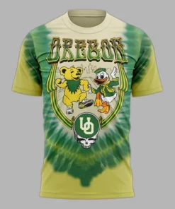 Oregon Ducks Grateful Dead 26 Yellow Bear & Mascot Tie-Dye Shirt 3 Oregon Ducks Grateful Dead 26 Yellow Bear & Mascot Tie-Dye T-Shirt