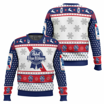 Pabst Blue Ribbon Lager Beer Ugly Christmas Sweater