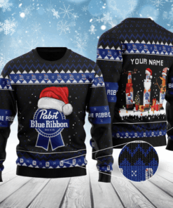 Pabst Blue Ribbon Bottle Santa Ugly Sweater