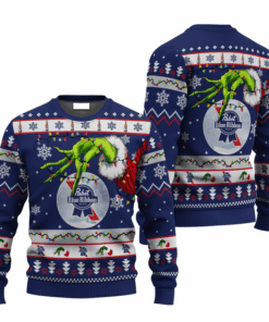 Pabst Blue Ribbon Grinch Hand Stock Ugly Sweater