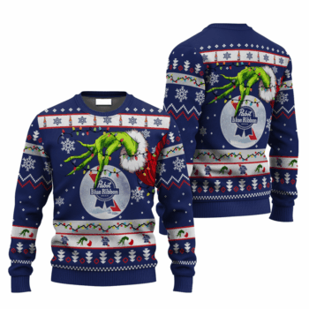Pabst Blue Ribbon Grinch Hand Stock Ugly Sweater