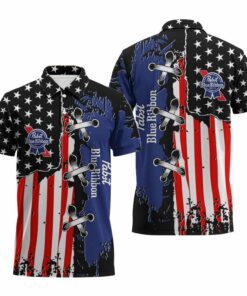 Pabst Blue Ribbon Patriotic Grunge Flag Polo Shirt