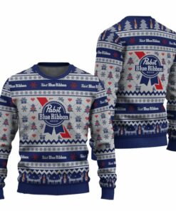 Pabst Blue Ribbon Snowing Christmas Ugly Sweater