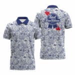 Pabst Blue Ribbon Summer Doodle Art Polo Shirt