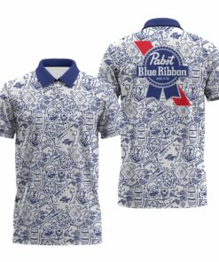 Pabst Blue Ribbon Summer Doodle Art Polo Shirt