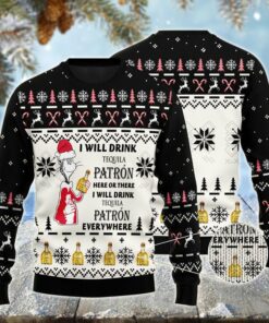 Patron Cat Hat Will Drink Everywhere Ugly Sweater