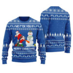 Snowman Stick a Carrot Up Santa’s Asshole Ugly Christmas Sweater Blue