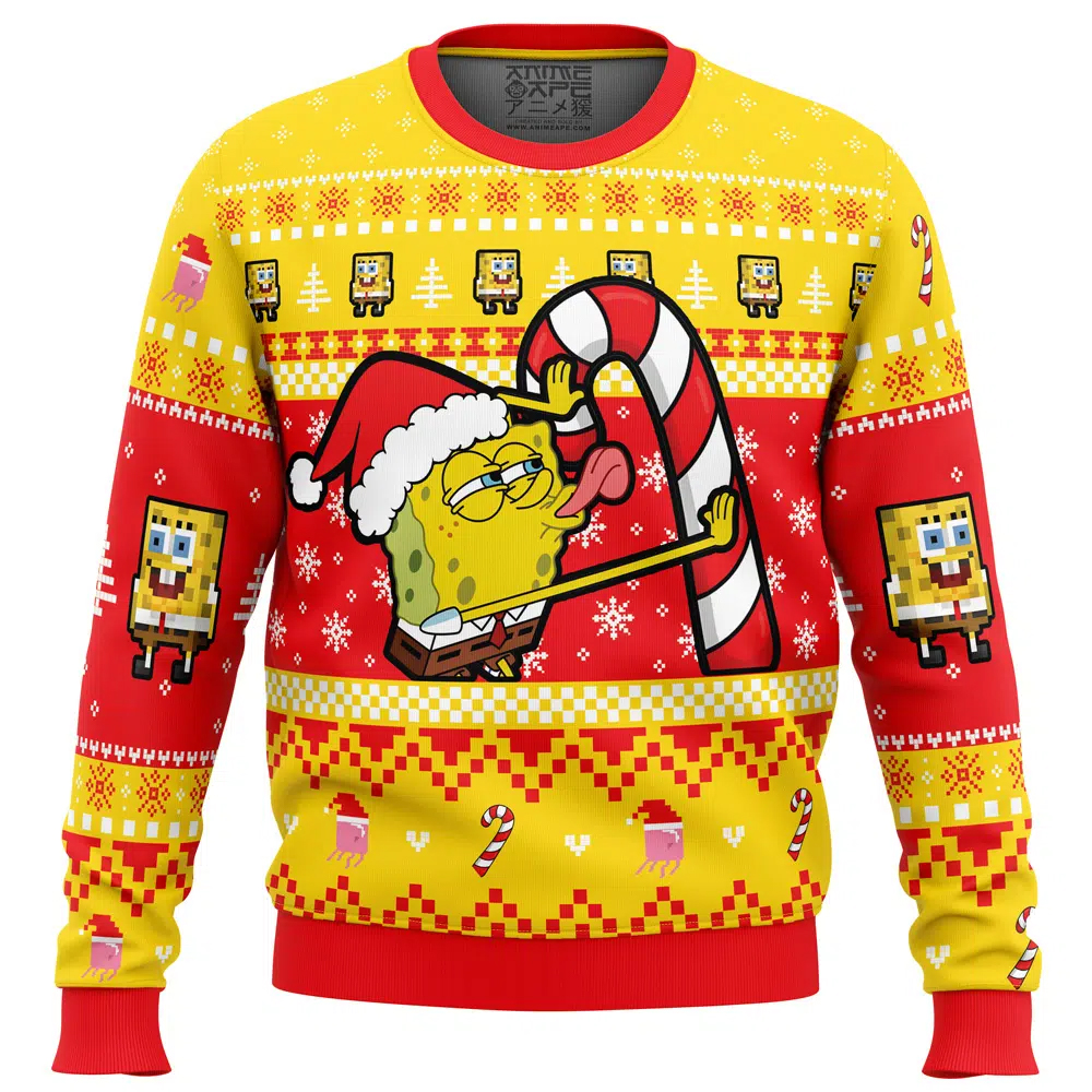 SpongeBob Licking SpongeBob Squarepants Ugly Christmas Sweater SpongeBob Licking SpongeBob Squarepants Ugly Christmas Sweater