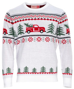 Ugly Christmas Sweater Arnold Truck and Trees Adult Holiday Knitted
