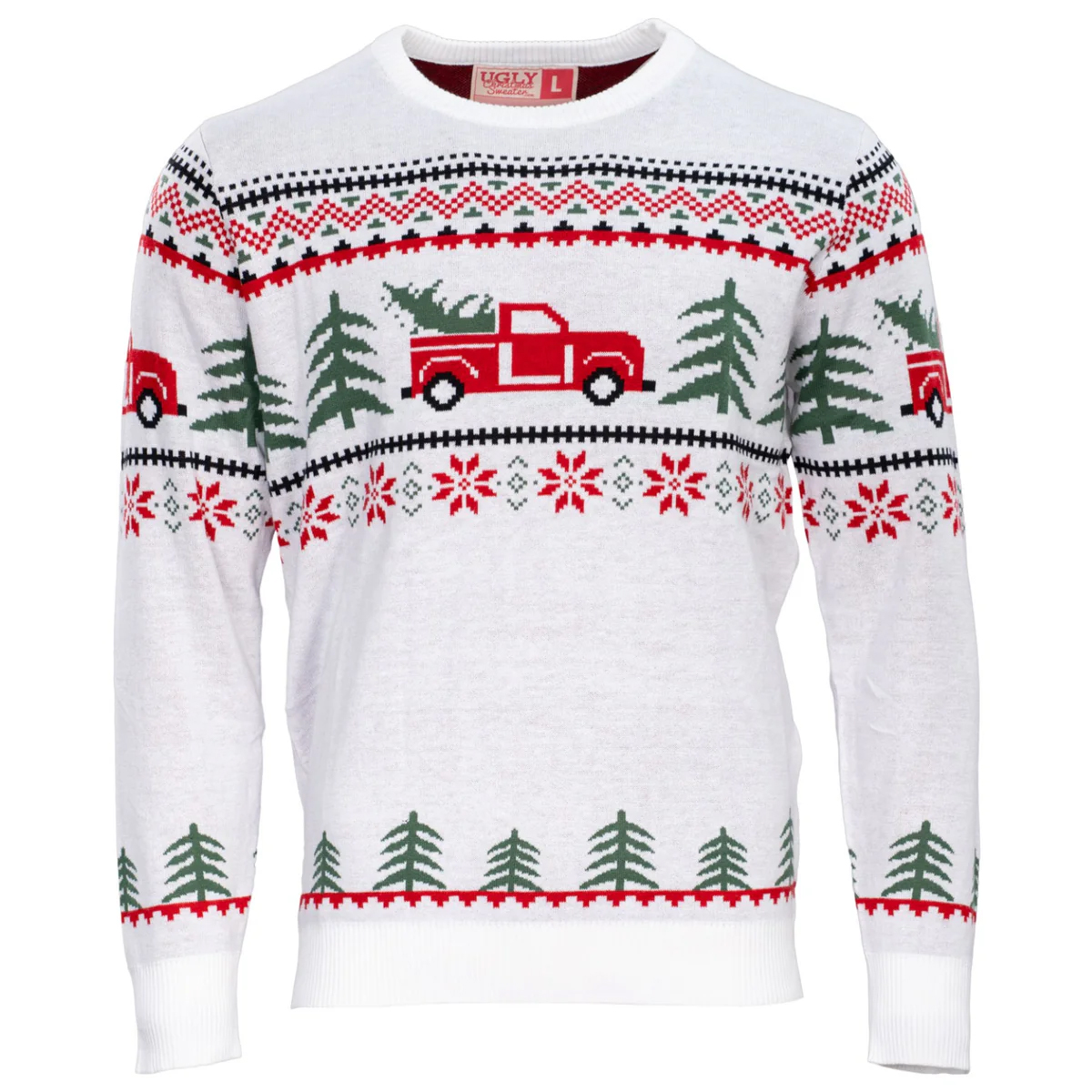 Ugly Christmas Sweater Arnold Truck and Trees Adult Holiday Knitted Ugly Christmas Sweater Arnold Truck and Trees Adult Holiday Knitted