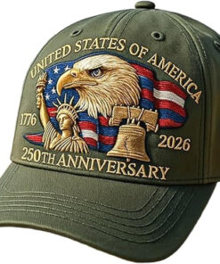 United States 250th Anniversary Hat Bald Eagle Heat Transfer Printing Patriotic Adjustable Retro Patriotic-Green
