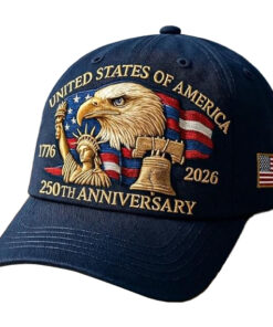 United States 250th Anniversary Hat Bald Eagle Heat Transfer Printing Patriotic Adjustable Retro Patriotic-Navy