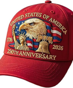 United States 250th Anniversary Hat Bald Eagle Heat Transfer Printing Patriotic Adjustable Retro Patriotic-Red