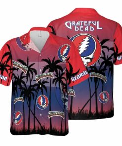 Grateful Dead Red & Purple Sunset Palm Trees Hawaiian Shirt