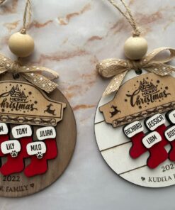 Custom Wooden Family Christmas Ornament 2025| 3dLaser Cut Personalized Christmas Ornament Family Name 1-10 | Christmas Stocking Ornament|