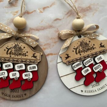 Custom Wooden Family Christmas Ornament 2025| 3dLaser Cut Personalized Christmas Ornament Family Name 1-10 | Christmas Stocking Ornament|