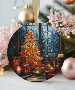 Christmas Tree Ornament, Christmas Tree Decoration, Holiday Gift Idea, Heirloom Keepsake, Round Ceramic, Gift Exchange, Gift Idea, Xmas Tree