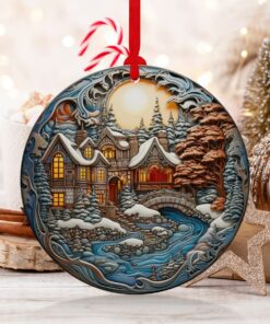 Christmas Ornament, Christmas Decoration, Holiday Gift Idea, Heirloom Keepsake, Round Ceramic, Gift Exchange, Gift Idea, Xmas village