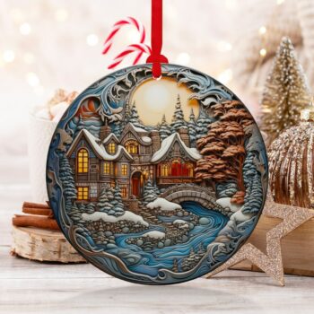 Christmas Ornament, Christmas Decoration, Holiday Gift Idea, Heirloom Keepsake, Round Ceramic, Gift Exchange, Gift Idea, Xmas village