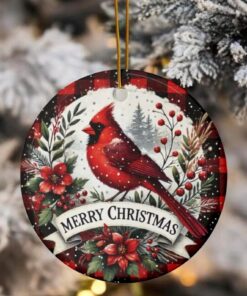 Cadinal Chrismas Ornament, Ceramic Ornament, Holiday Decor, Christmas Festive Gift, Winter Home Decor, Cardinal Decor, Bird Ornament