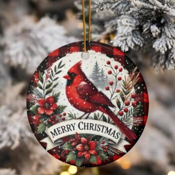 Cadinal Chrismas Ornament, Ceramic Ornament, Holiday Decor, Christmas Festive Gift, Winter Home Decor, Cardinal Decor, Bird Ornament