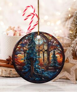 Stained Glass Christmas Ornament, Church Window Ornament, Holiday Tree Decoration, Festive Decoration, Winter Season Decor, Christmas tree
