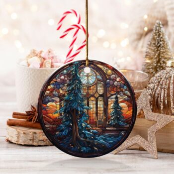 Stained Glass Christmas Ornament, Church Window Ornament, Holiday Tree Decoration, Festive Decoration, Winter Season Decor, Christmas tree