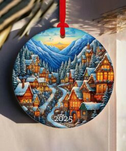 Christmas Village Ornament 2025, Snowy Mountain Scene, Cozy Winter Houses, Holiday Keepsake, Christmas Gift for Family, Home Décor