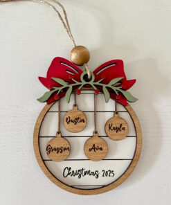 Family Christmas Ornament, Personalized 2025 Wood Holiday Ornament with Family Member Names, Custom Ornaments, Christmas Ball