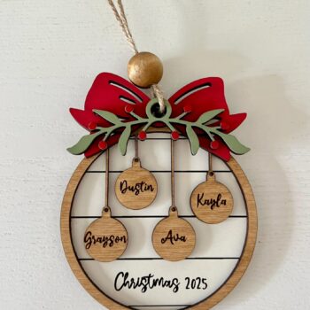 Family Christmas Ornament, Personalized 2025 Wood Holiday Ornament with Family Member Names, Custom Ornaments, Christmas Ball