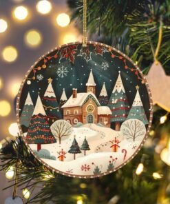 Winter Village Christmas Ornament: Rustic Tree Decoration