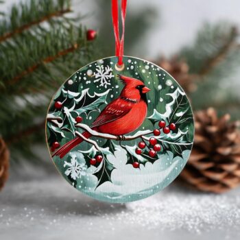 Cardinal Christmas Ornament: Wooden Red Bird Holiday Décor