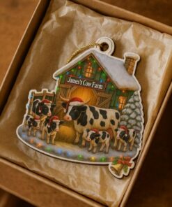 Custom Family Farm Animal Ornament: Barn, Cow, Chicken, 2D Flat Wooden Christmas Décor