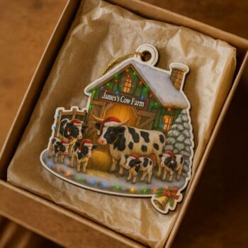 Custom Family Farm Animal Ornament: Barn, Cow, Chicken, 2D Flat Wooden Christmas Décor