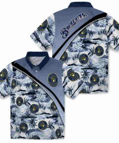 Milwaukee Brewers Sunset Palms Navy Blue White Hawaiian Shirt