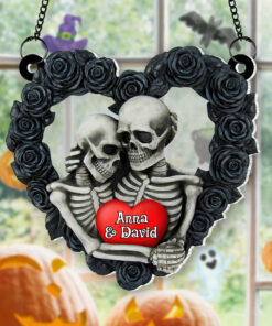 Personalized Gifts For Skeleton Couple Suncatcher Ornament, Skeleton Couple Hugging
