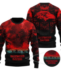 2025 Baltimore Ravens Stranger Things Ugly Sweater