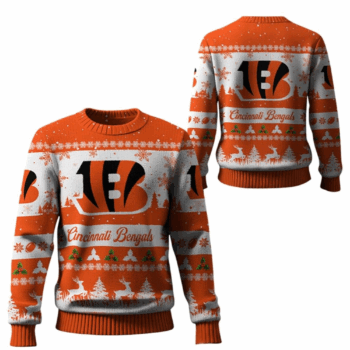 2025 Christmas Bengals Festive Reindeer Tree Ugly Sweater