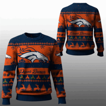 2025 Christmas Broncos Festive Reindeer Tree Ugly Sweater