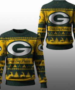2025 Christmas GB Packers Festive Reindeer Tree Ugly Sweater