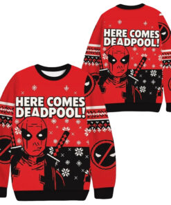 2025 Christmas Here Comes Deadpool Ugly Sweater
