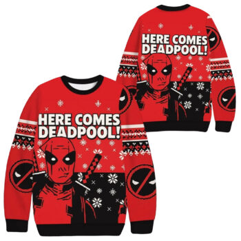 2025 Christmas Here Comes Deadpool Ugly Sweater