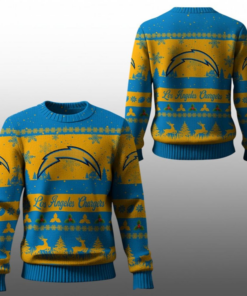2025 Christmas LA Chargers Festive Reindeer Tree Ugly Sweater