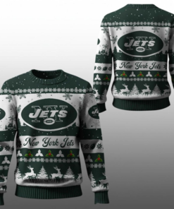 2025 Christmas NY Jets Festive Reindeer Tree Ugly Sweater